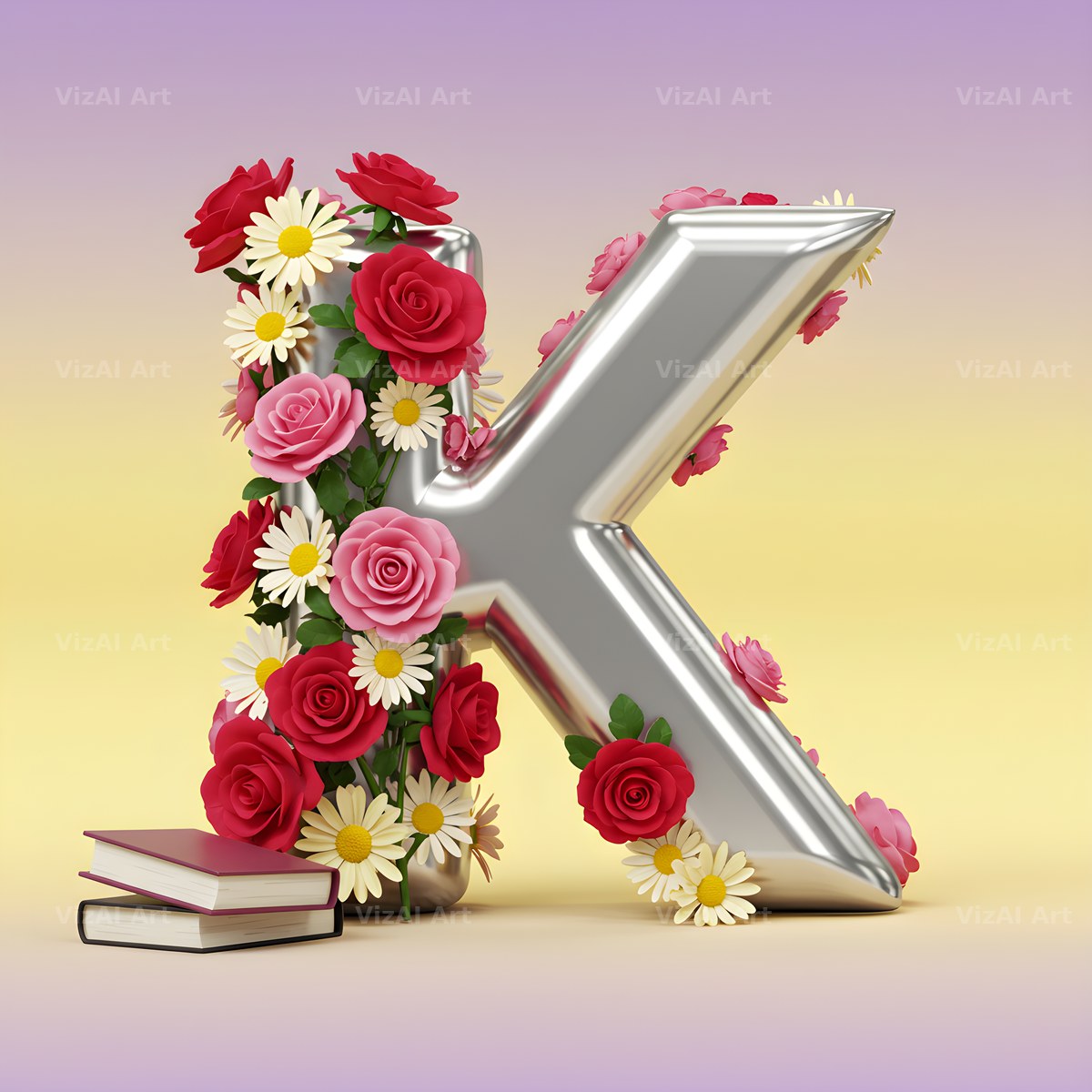 Silver Rose Script alphabet letter K