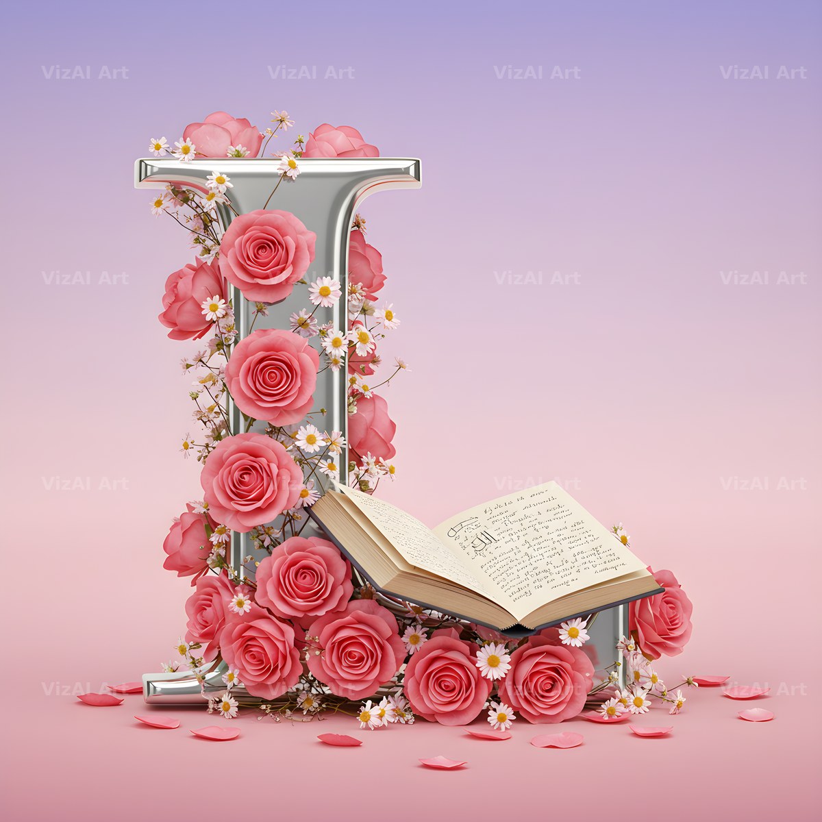 Silver Rose Script alphabet letter L