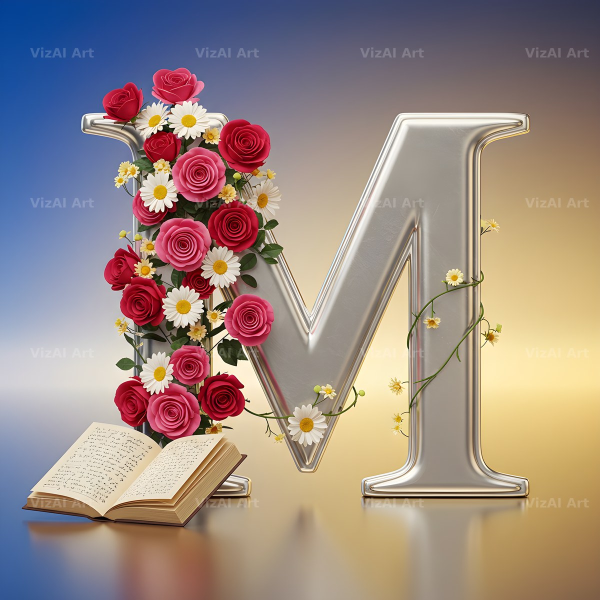 Silver Rose Script alphabet letter M