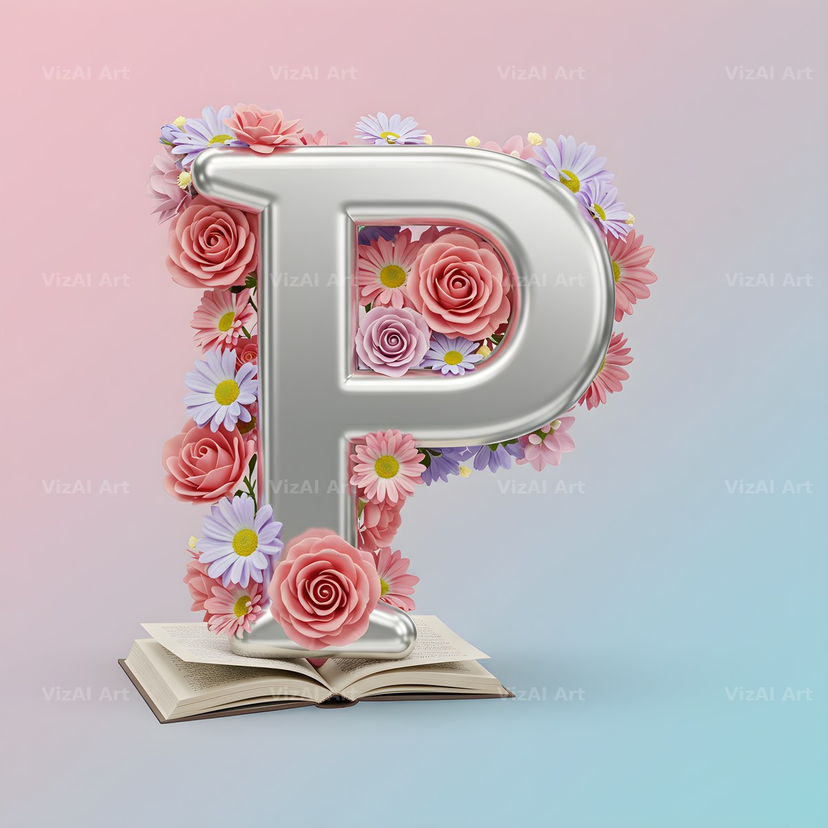 Silver Rose Script alphabet letter P