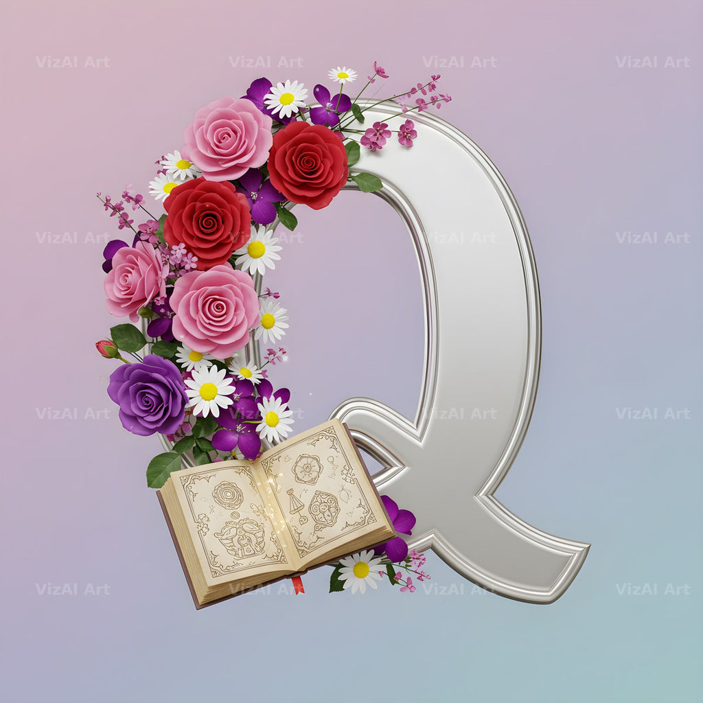 Silver Rose Script alphabet letter Q
