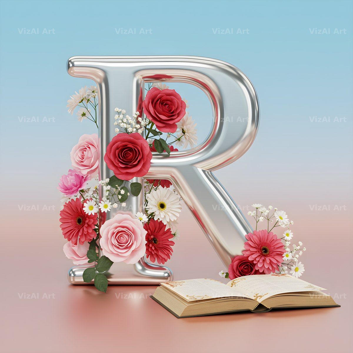 Silver Rose Script alphabet letter R