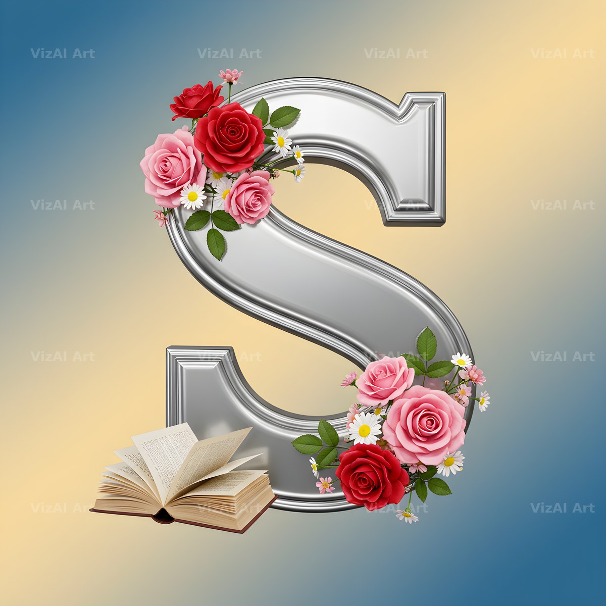 Silver Rose Script alphabet letter S