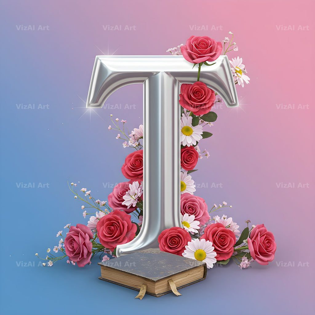 Silver Rose Script alphabet letter T