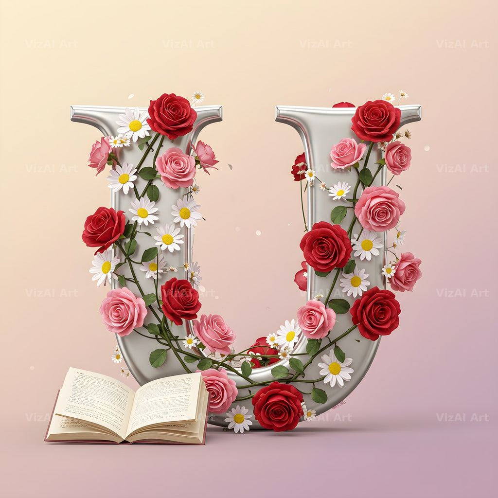 Silver Rose Script alphabet letter U