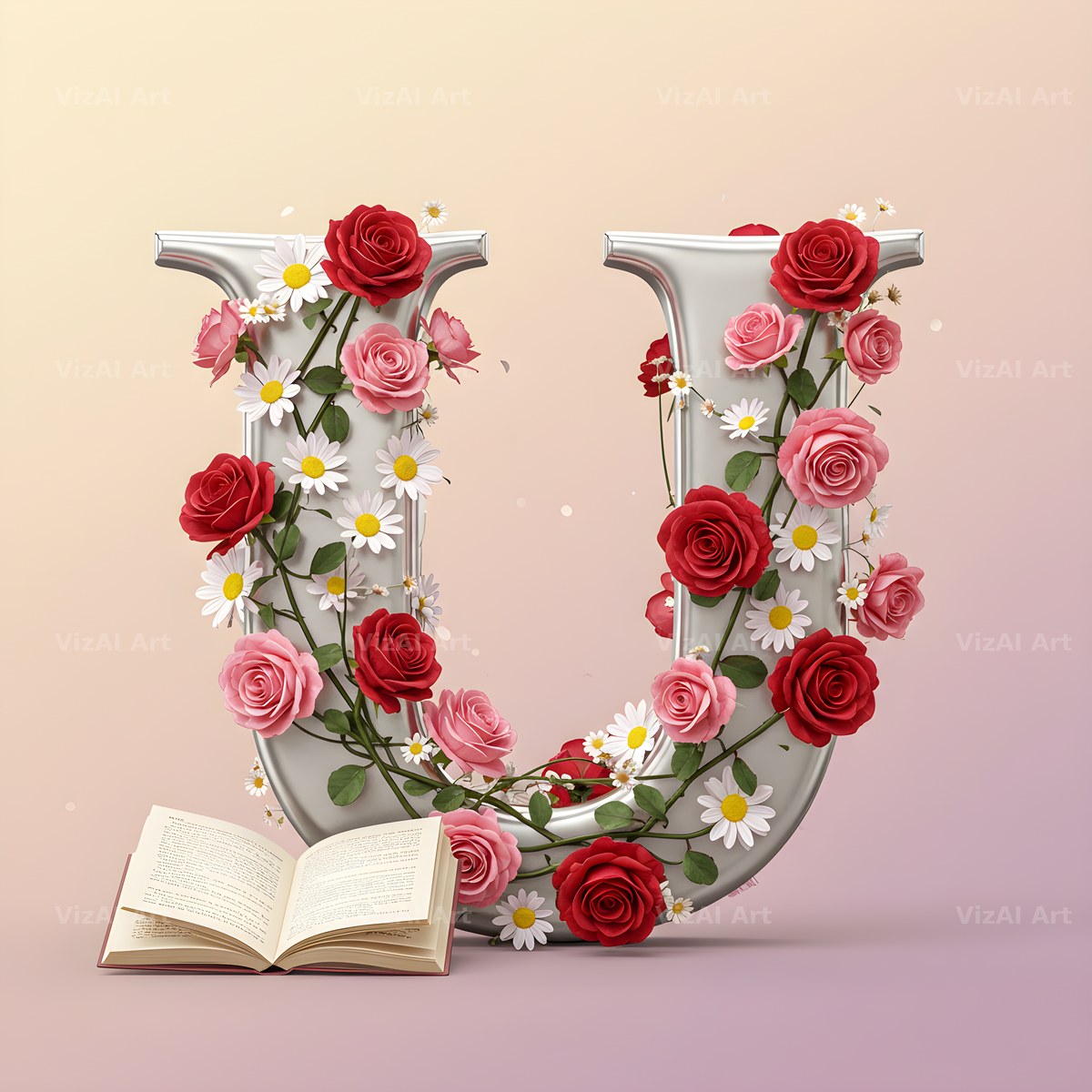Silver Rose Script alphabet letter U