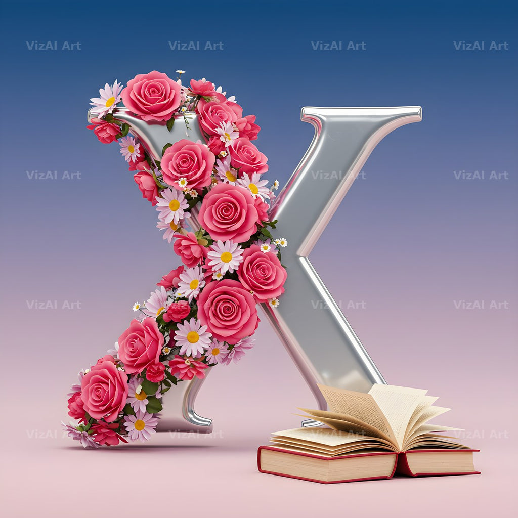 Silver Rose Script alphabet letter X