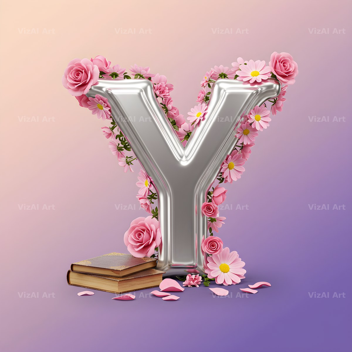 Silver Rose Script alphabet letter Y