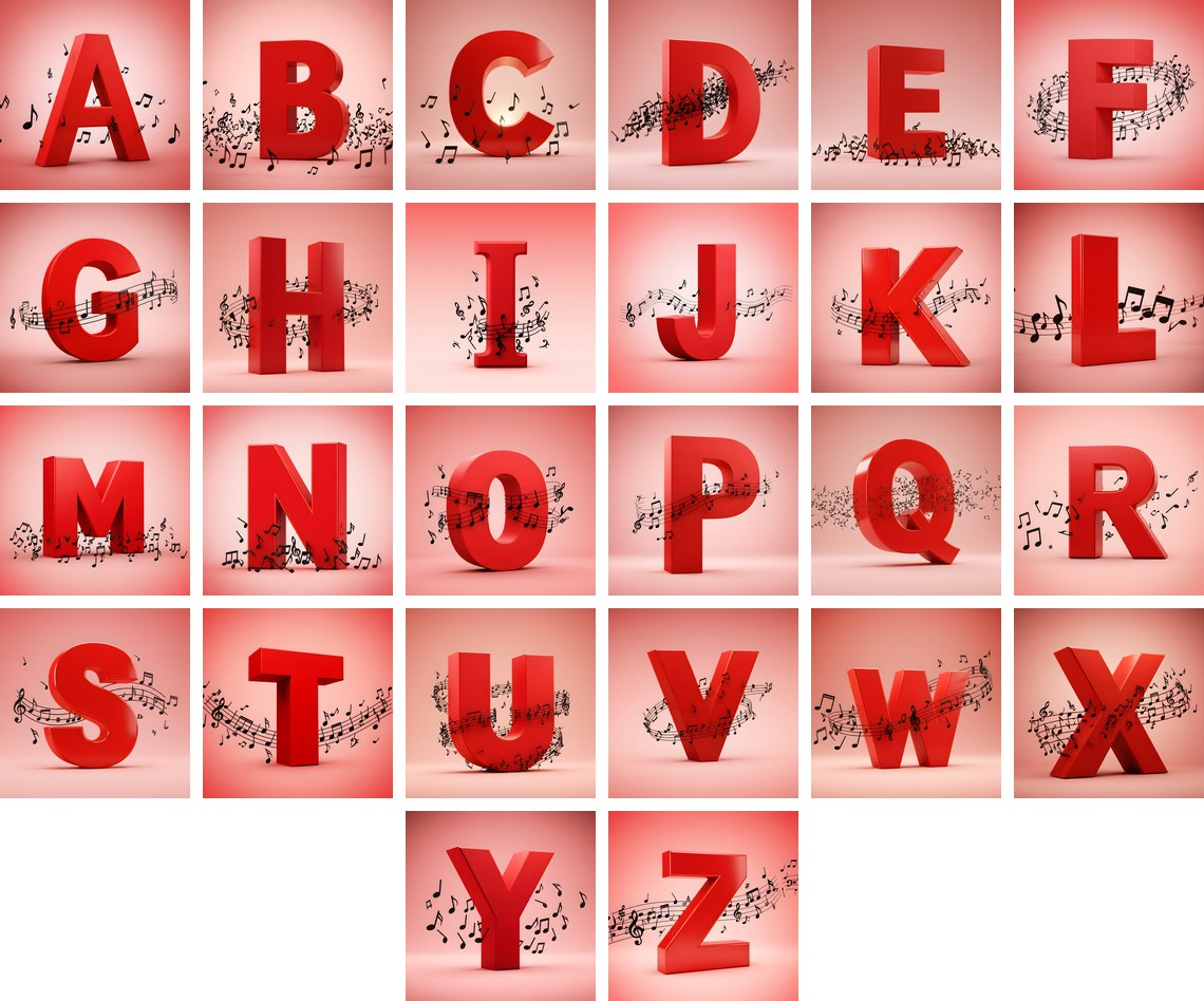 Scarlet Score Note alphabet — all 26 letters
