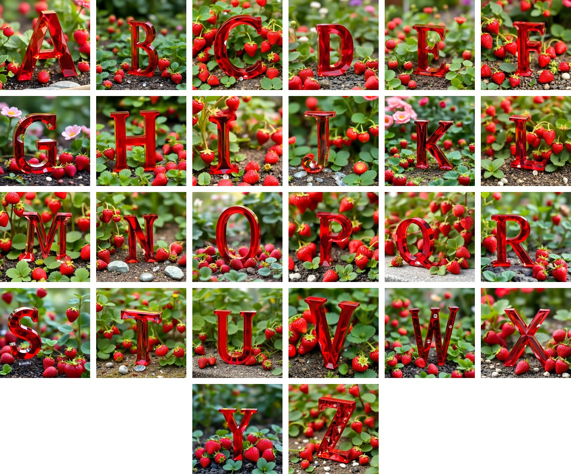 Strawberry Field Fresh alphabet — all 26 letters