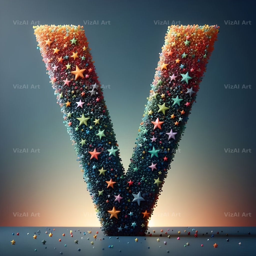 Star Bead Sparkle alphabet letter V