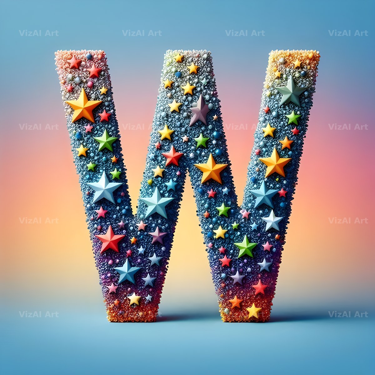 Star Bead Sparkle alphabet letter W