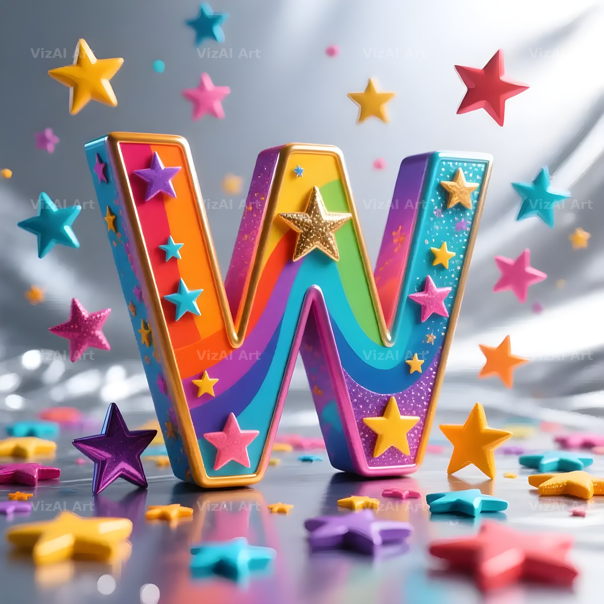 Star Confetti Pop alphabet letter W