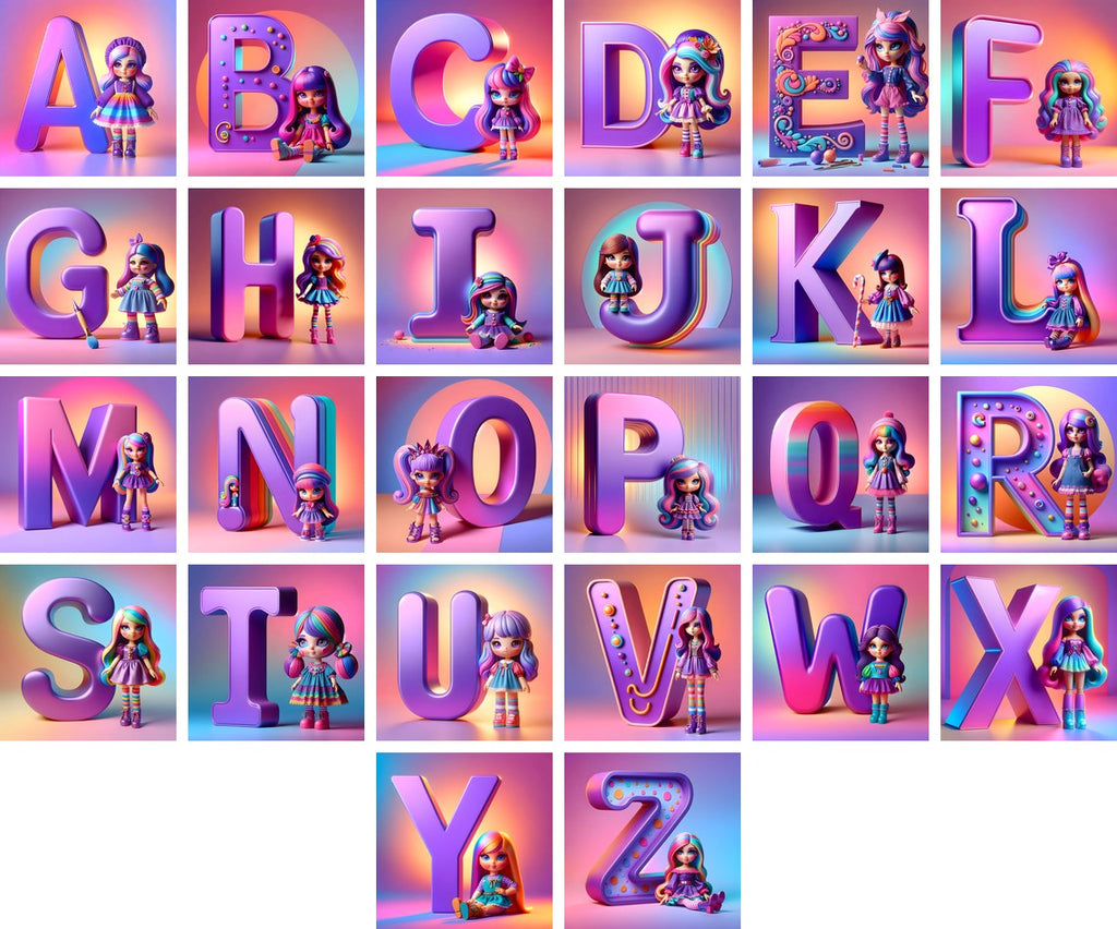 Toy Doll Pastel alphabet — all 26 letters