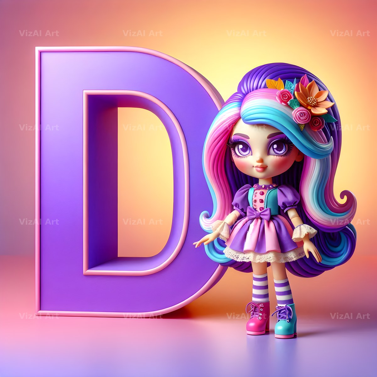 Toy Doll Pastel alphabet letter D