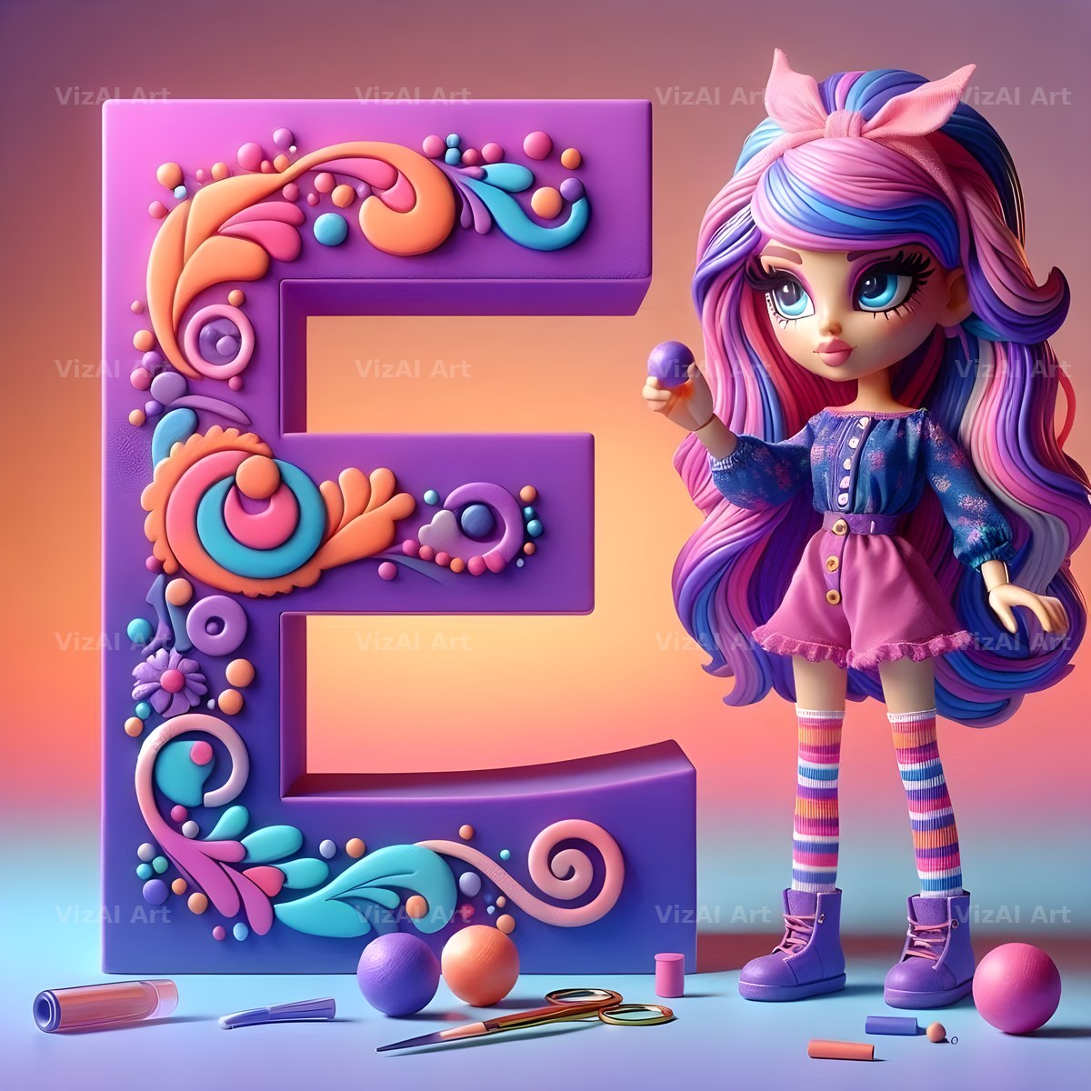 Toy Doll Pastel alphabet letter E