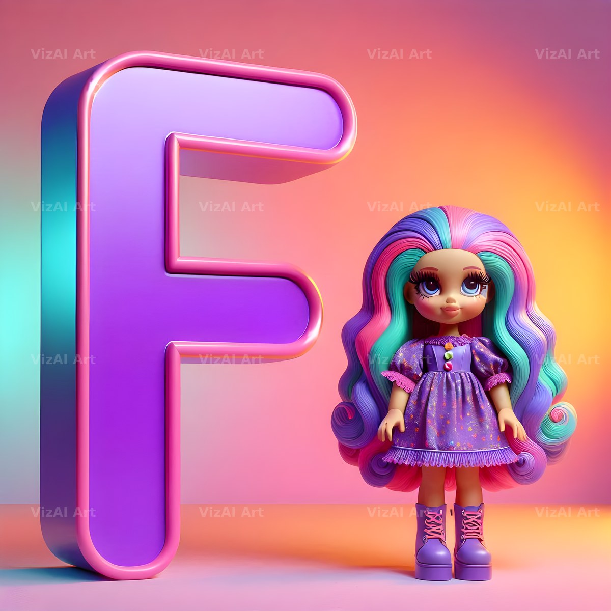 Toy Doll Pastel alphabet letter F