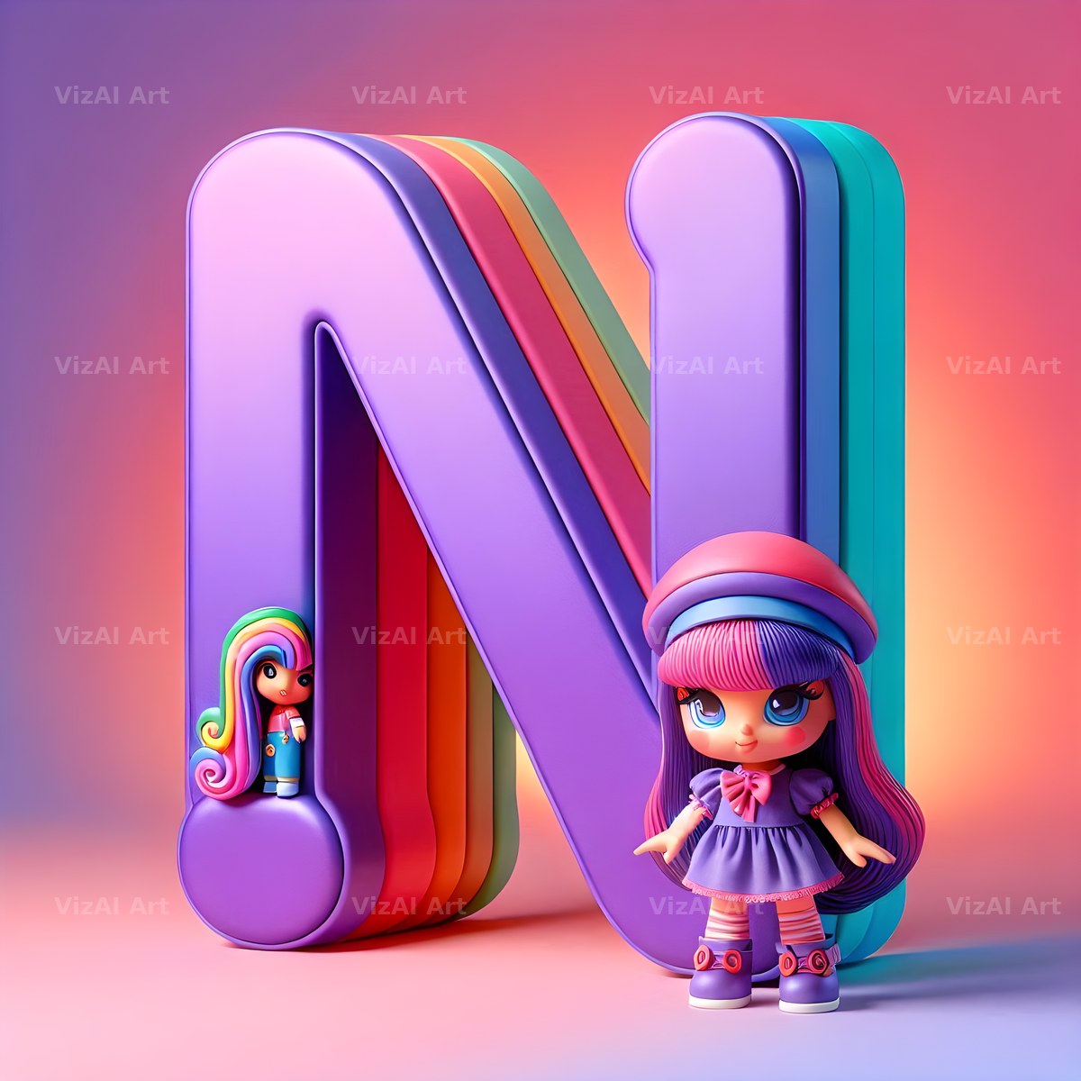 Toy Doll Pastel alphabet letter N