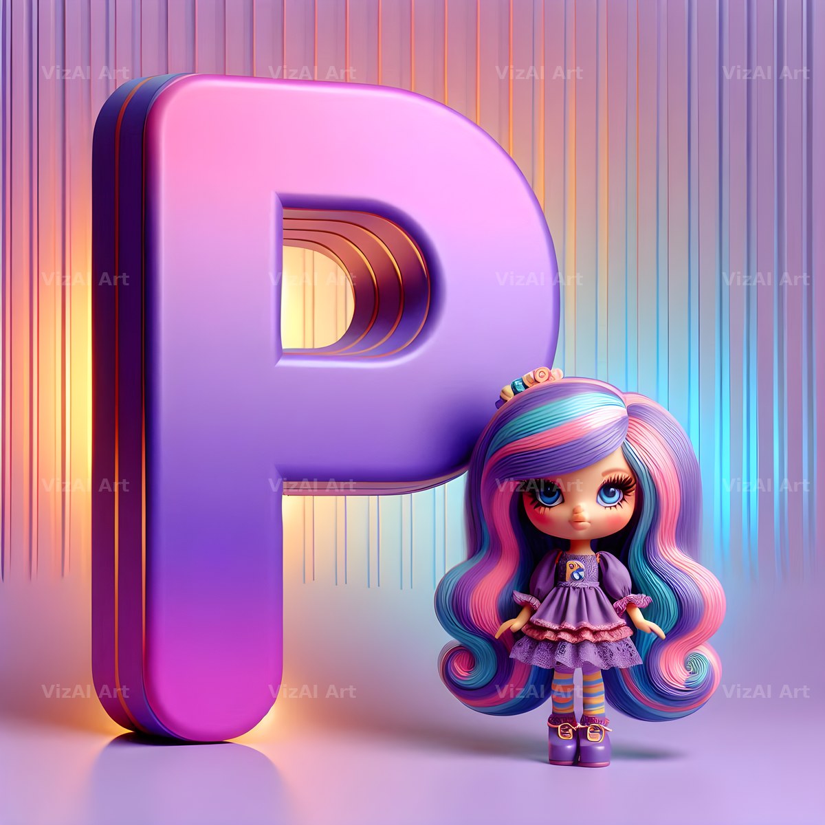 Toy Doll Pastel alphabet letter P