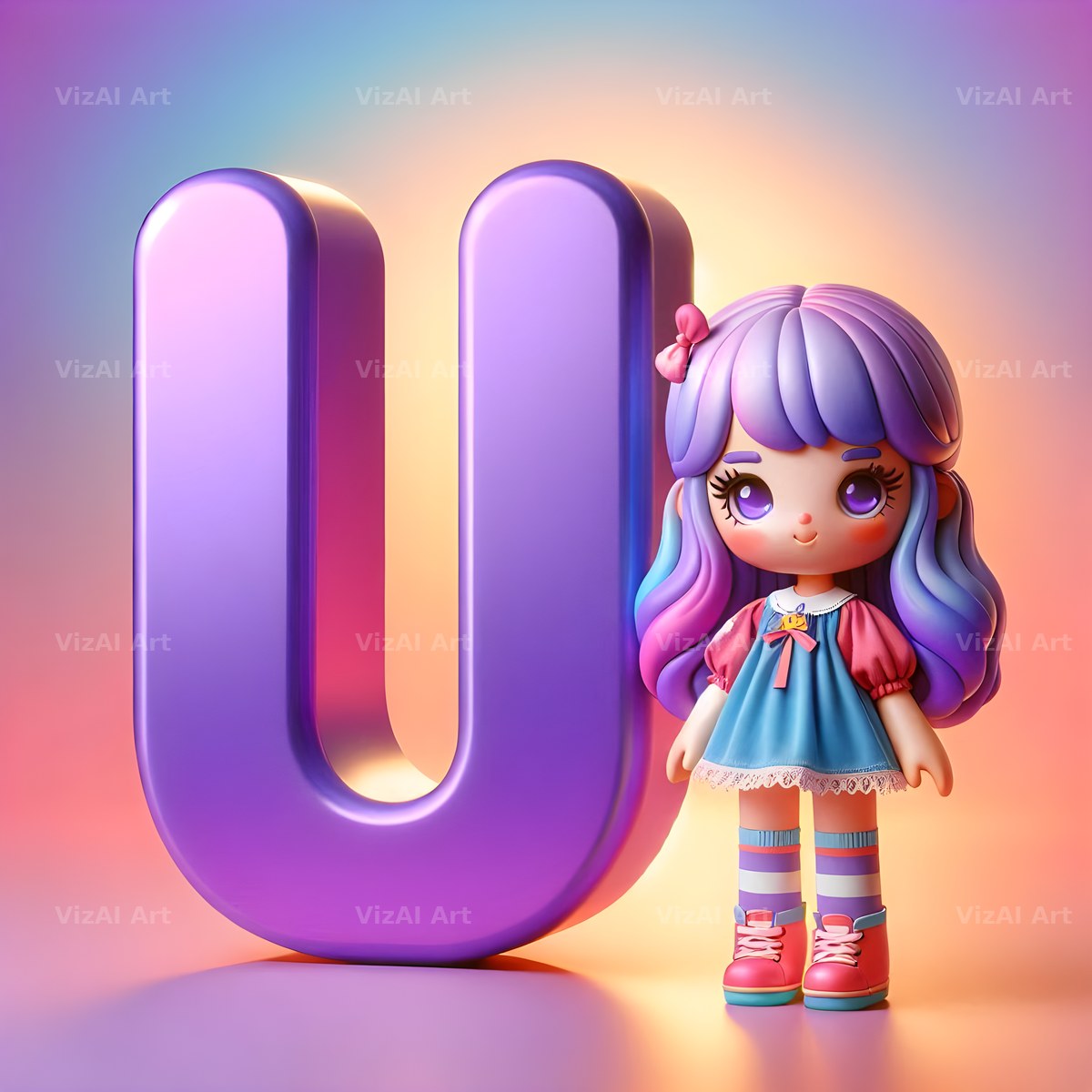 Toy Doll Pastel alphabet letter U