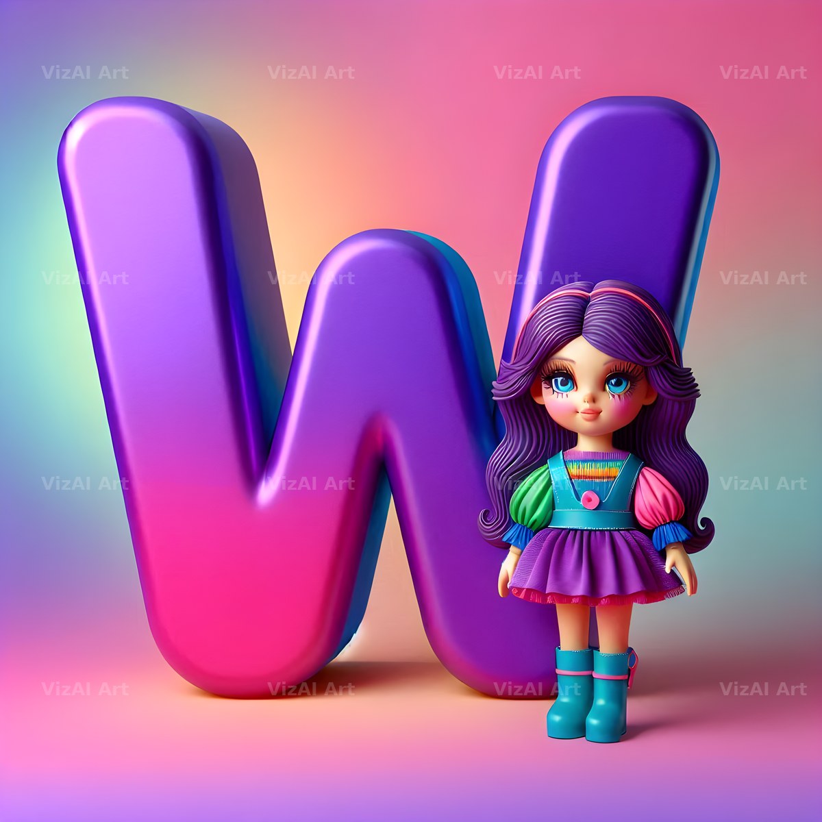 Toy Doll Pastel alphabet letter W