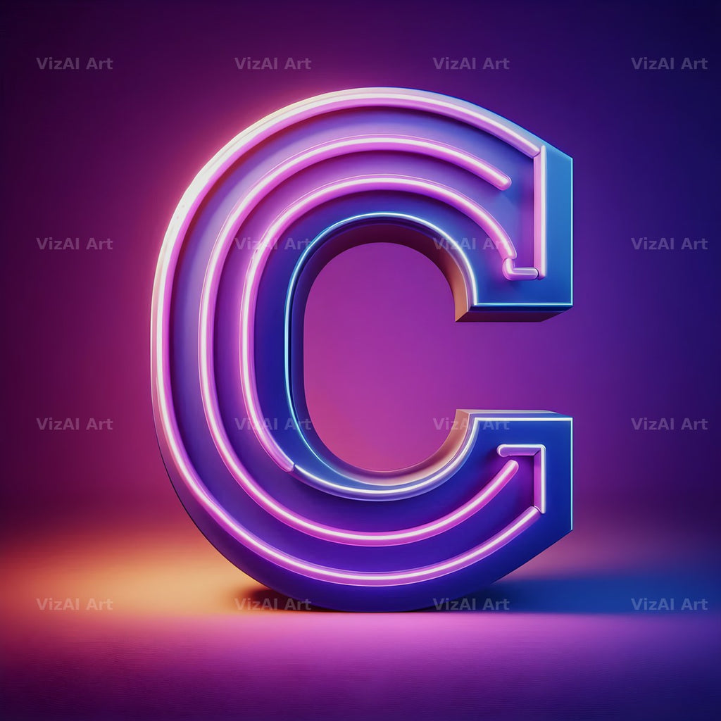 Purple Neon Tube alphabet letter C