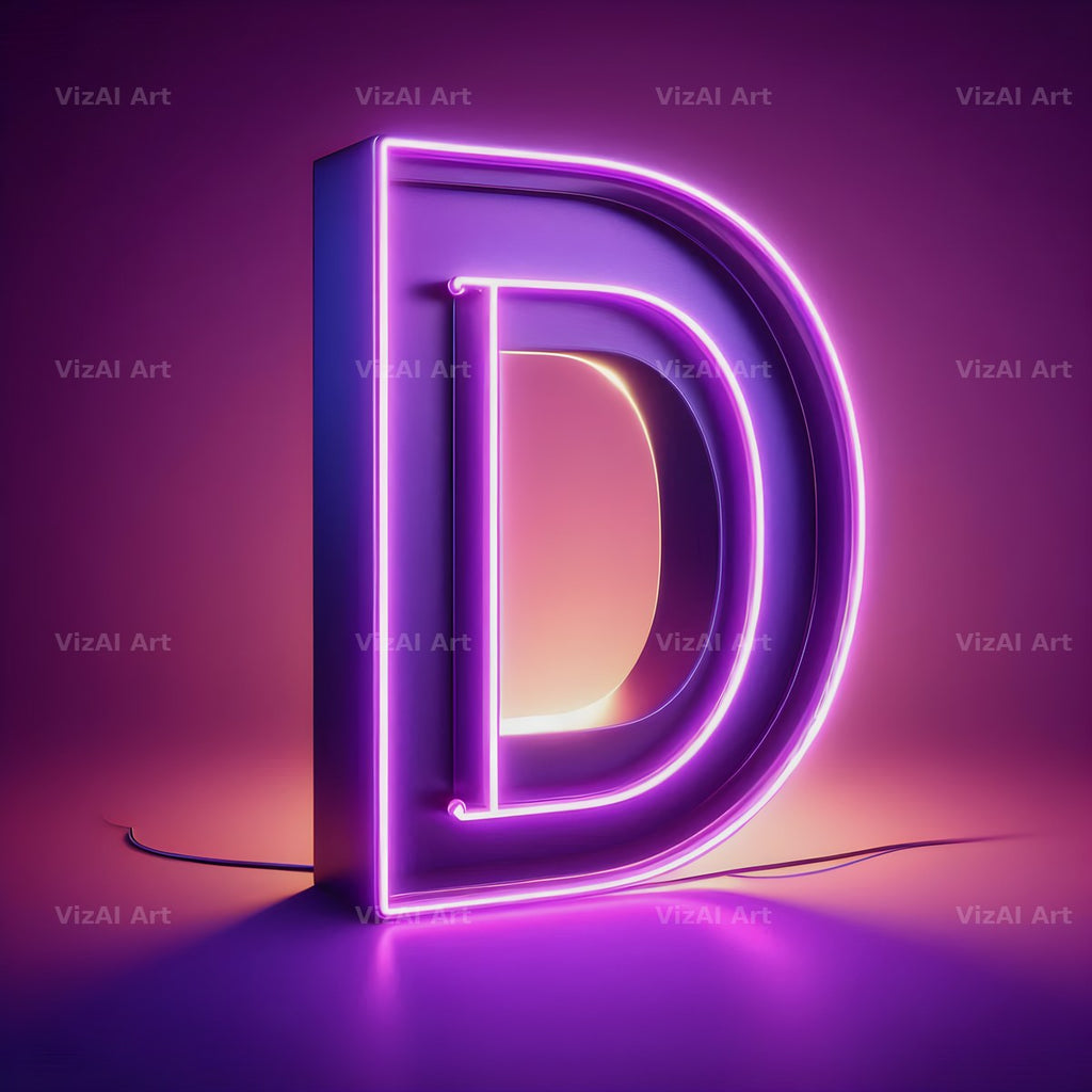 Purple Neon Tube alphabet letter D