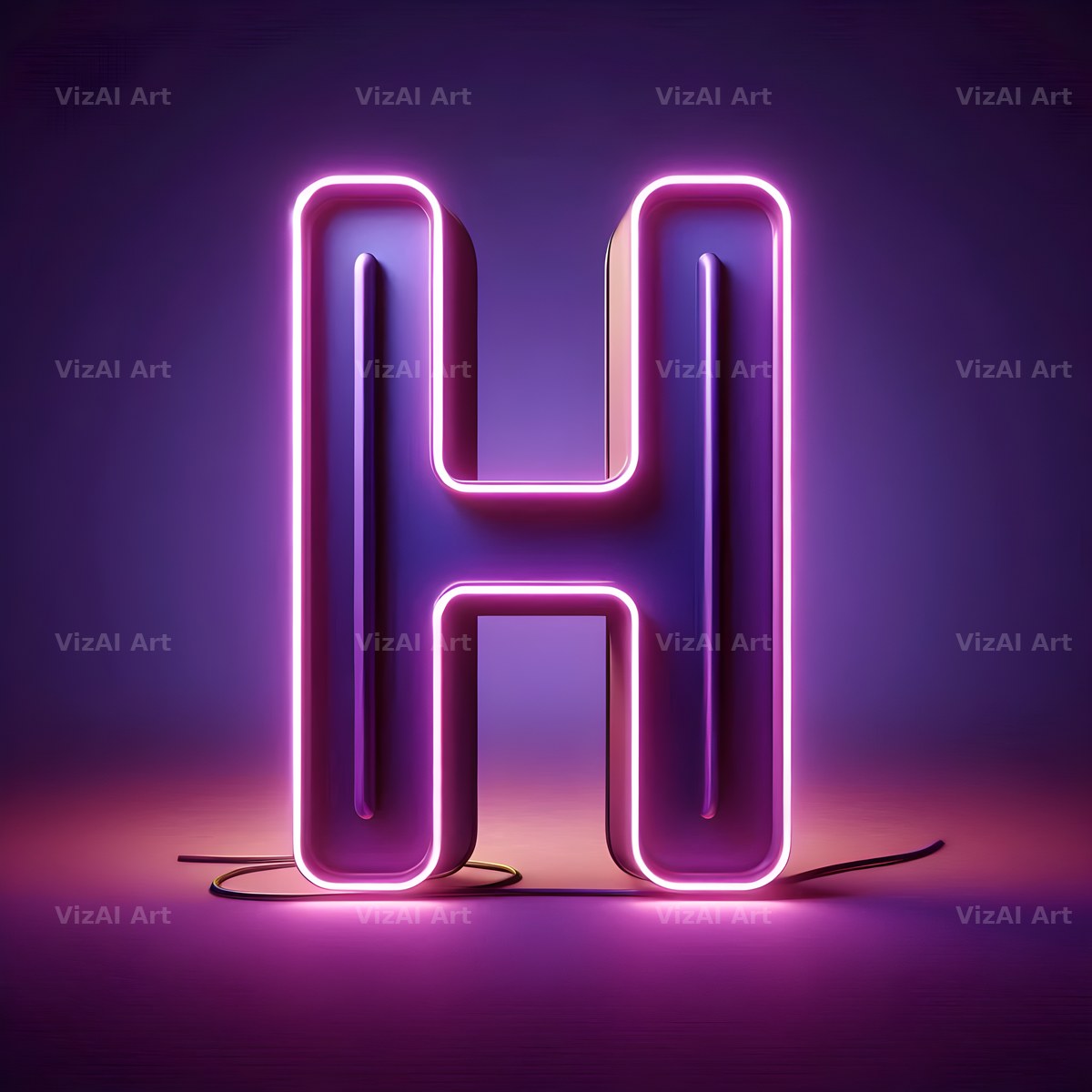 Purple Neon Tube alphabet letter H