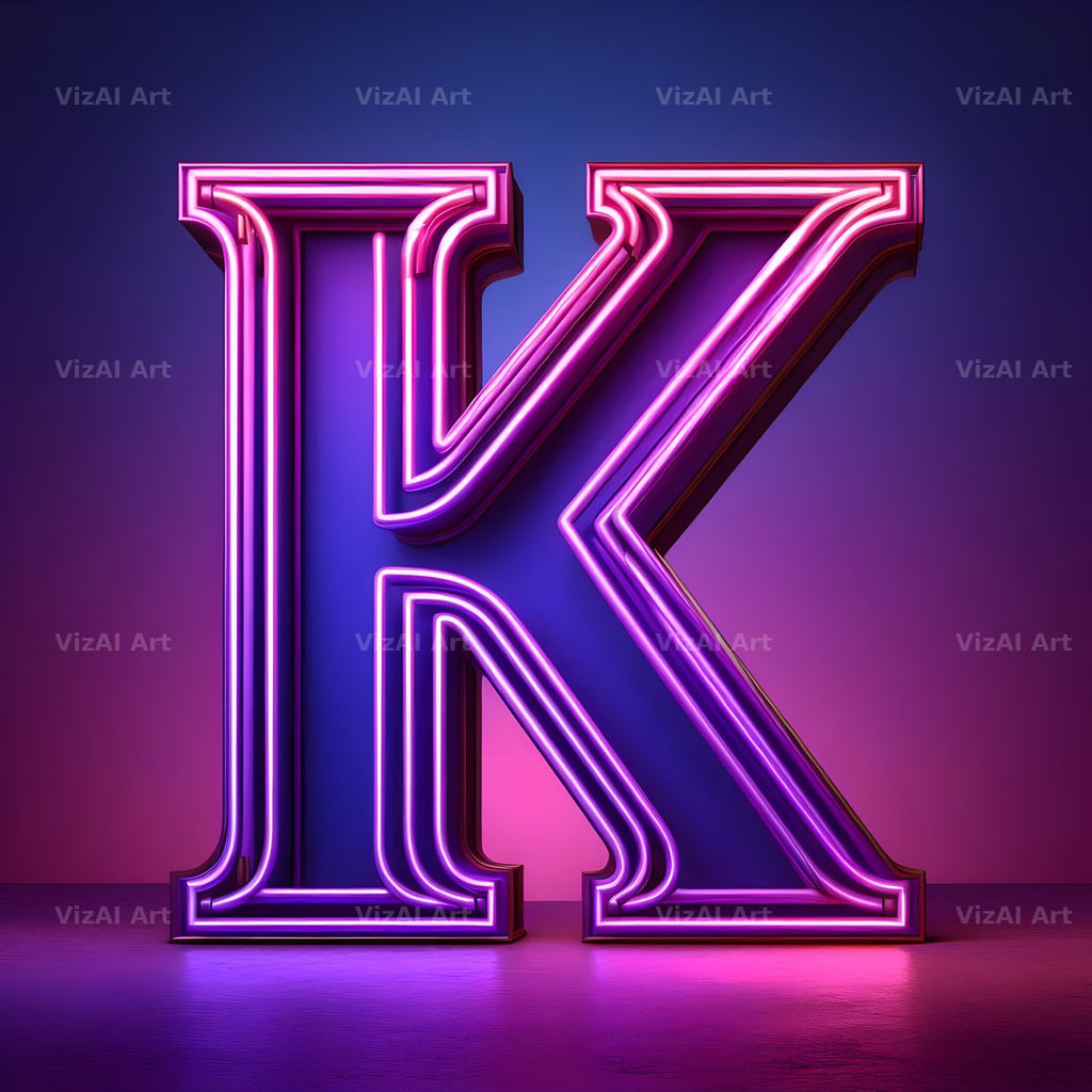 Purple Neon Tube alphabet letter K