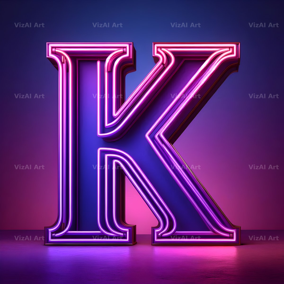 Purple Neon Tube alphabet letter K