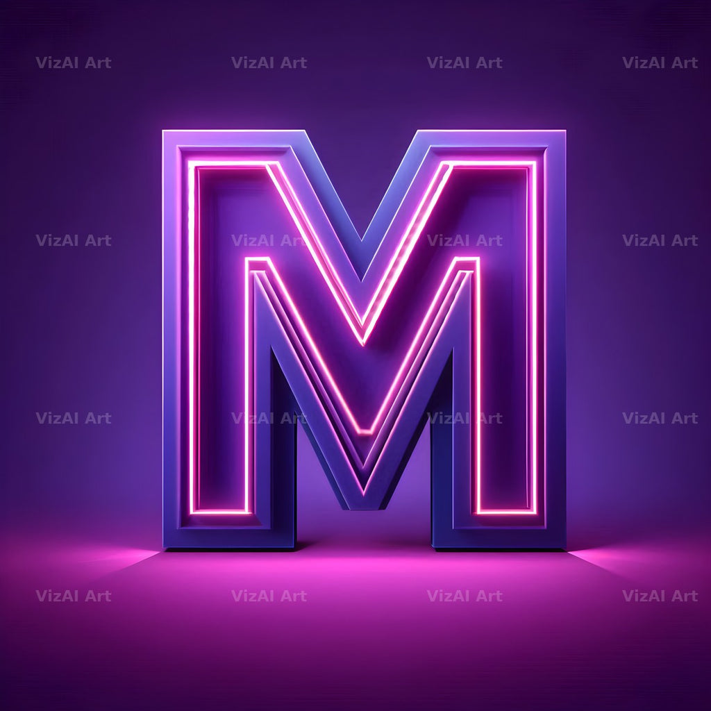 Purple Neon Tube alphabet letter M