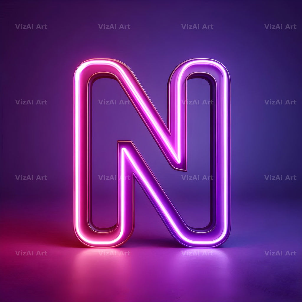 Purple Neon Tube alphabet letter N