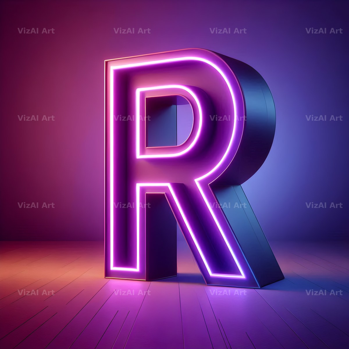 Purple Neon Tube alphabet letter R
