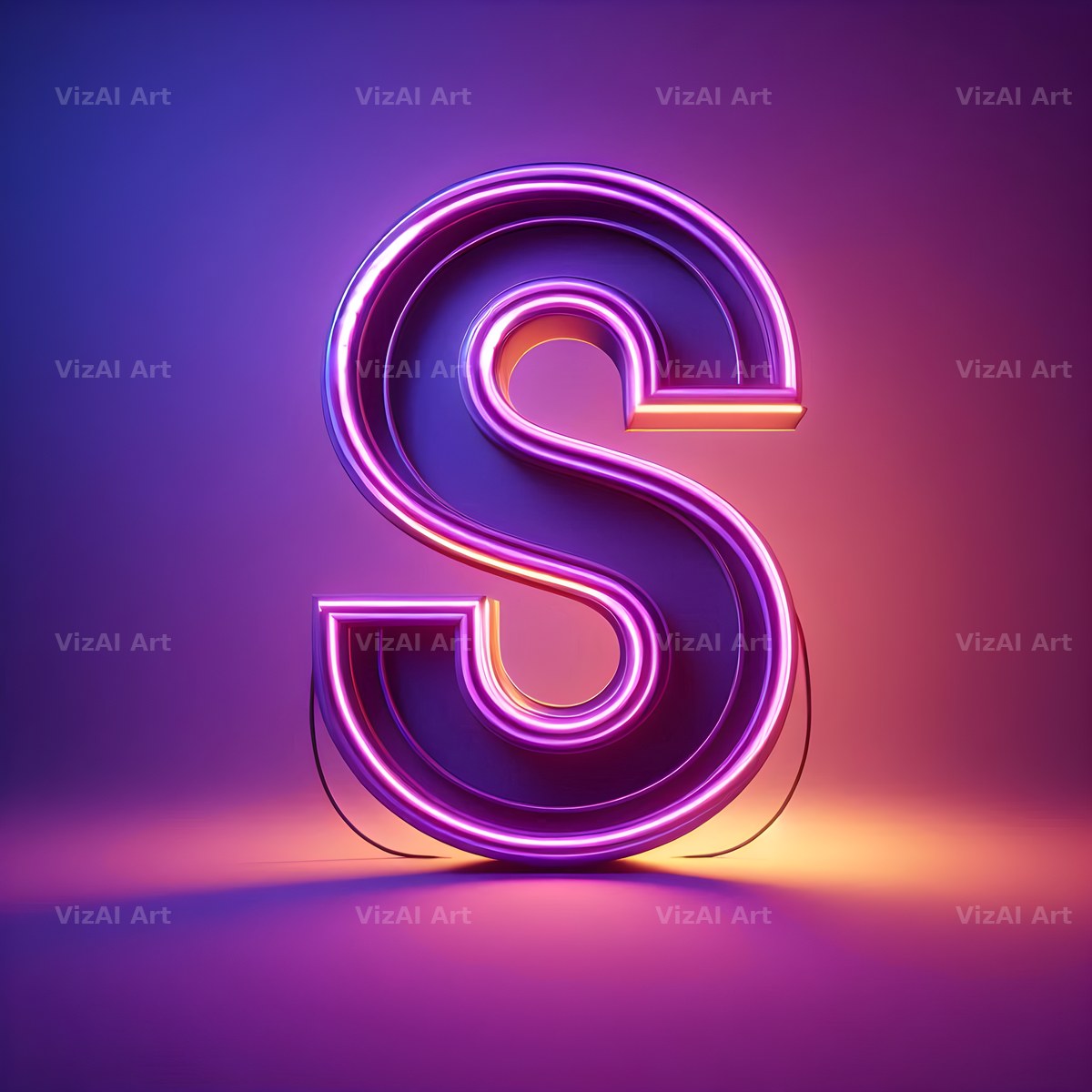 Purple Neon Tube alphabet letter S