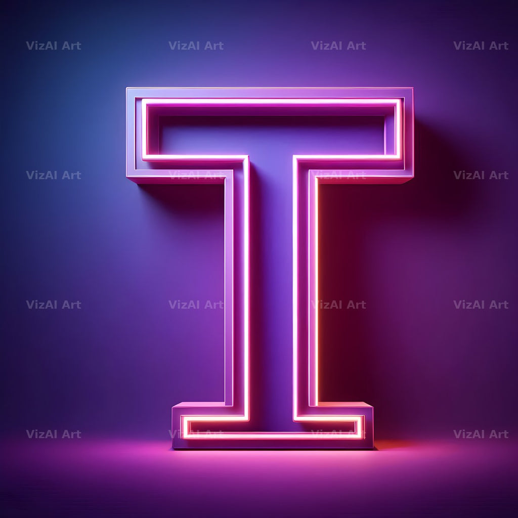 Purple Neon Tube alphabet letter T