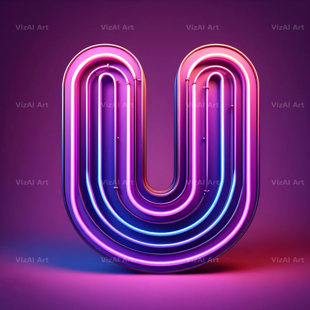 Purple Neon Tube alphabet letter U