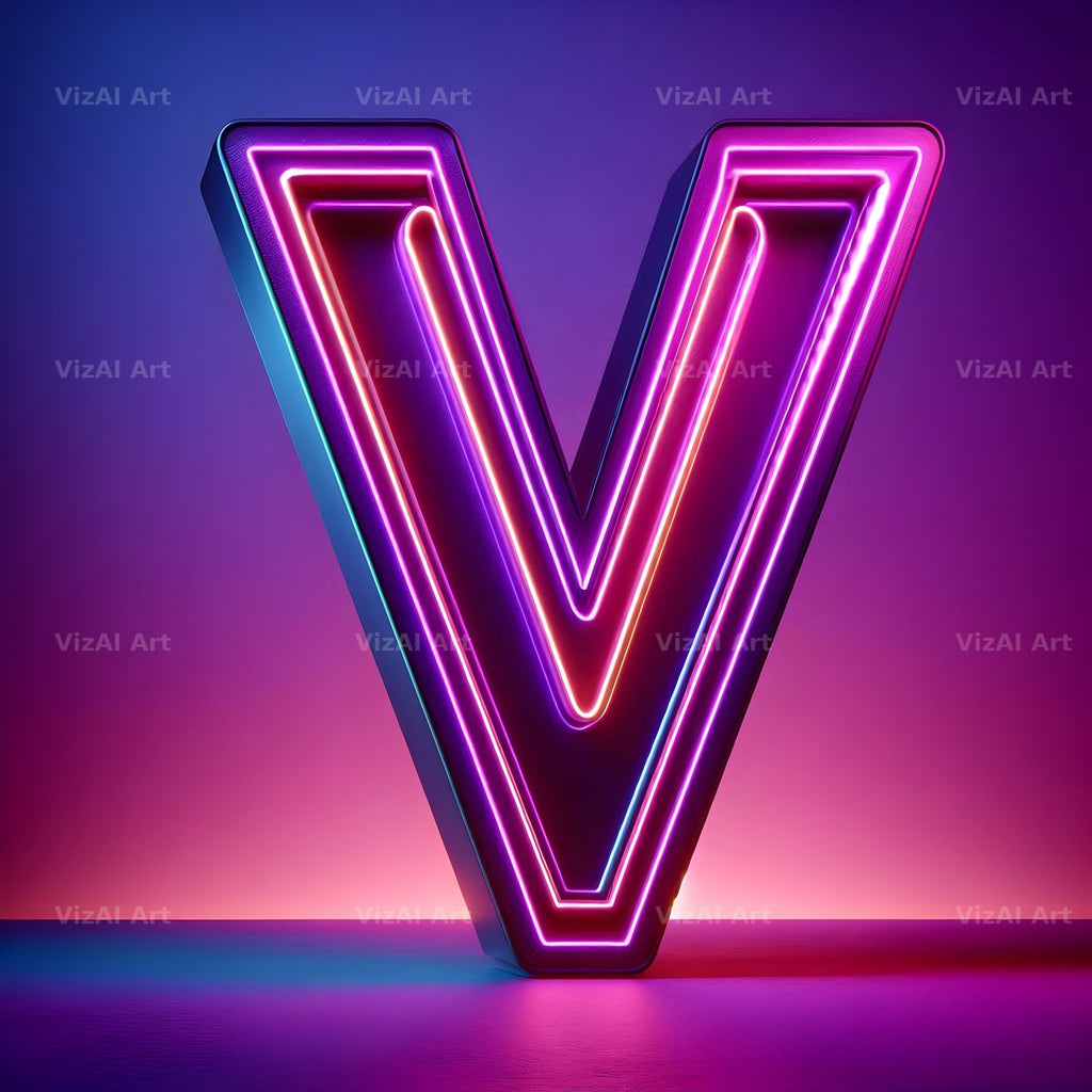 Purple Neon Tube alphabet letter V