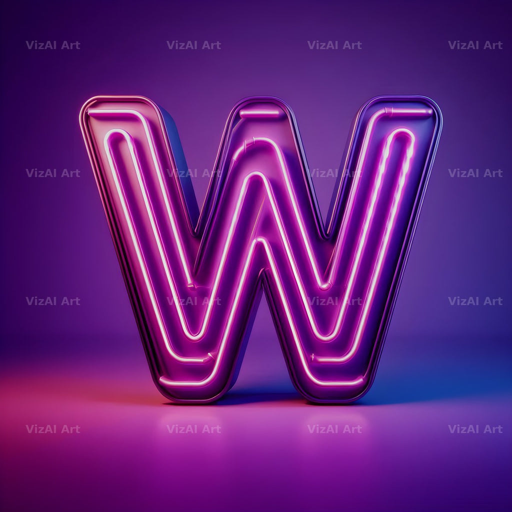 Purple Neon Tube alphabet letter W