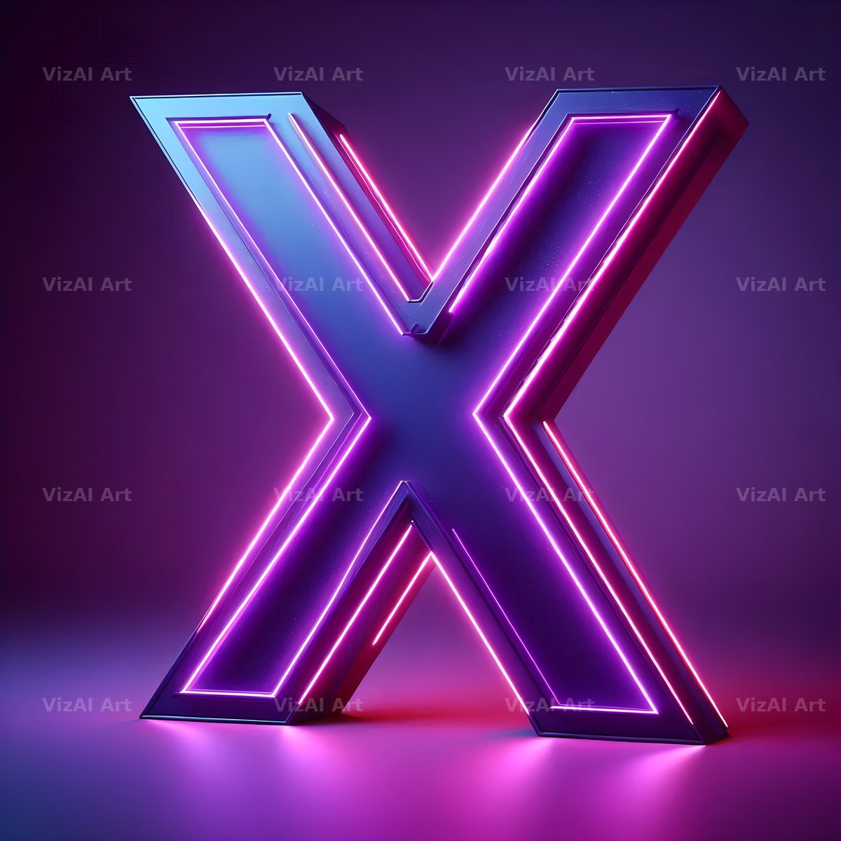 Purple Neon Tube alphabet letter X