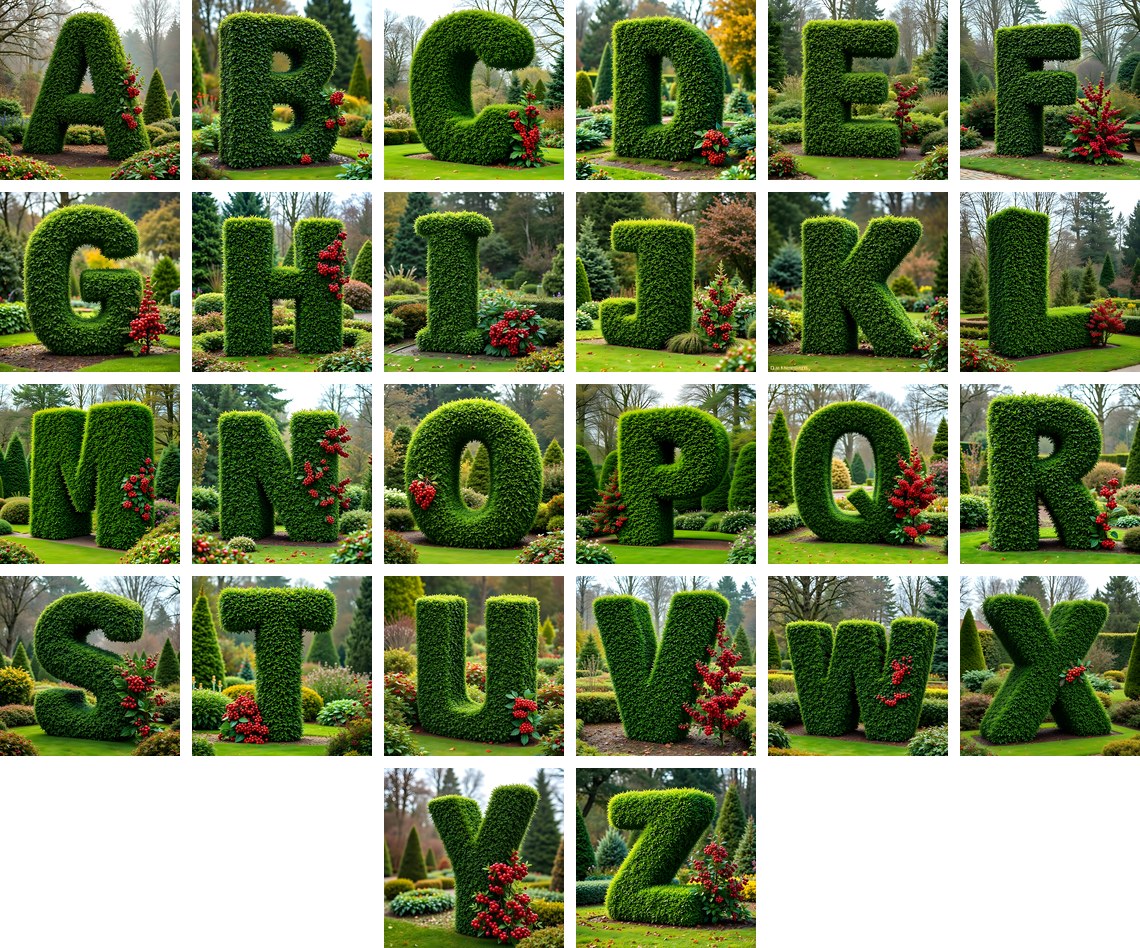 Topiary Hedge alphabet — all 26 letters