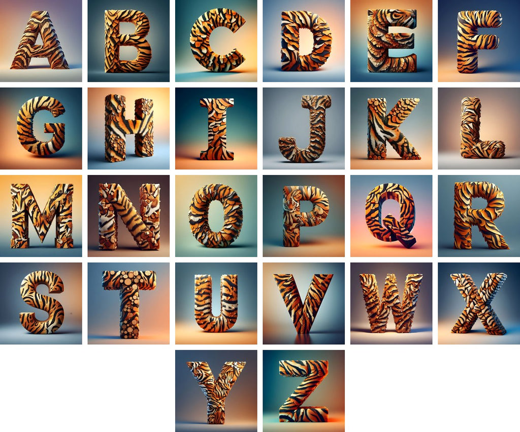 Tiger Stripe Leather alphabet — all 26 letters