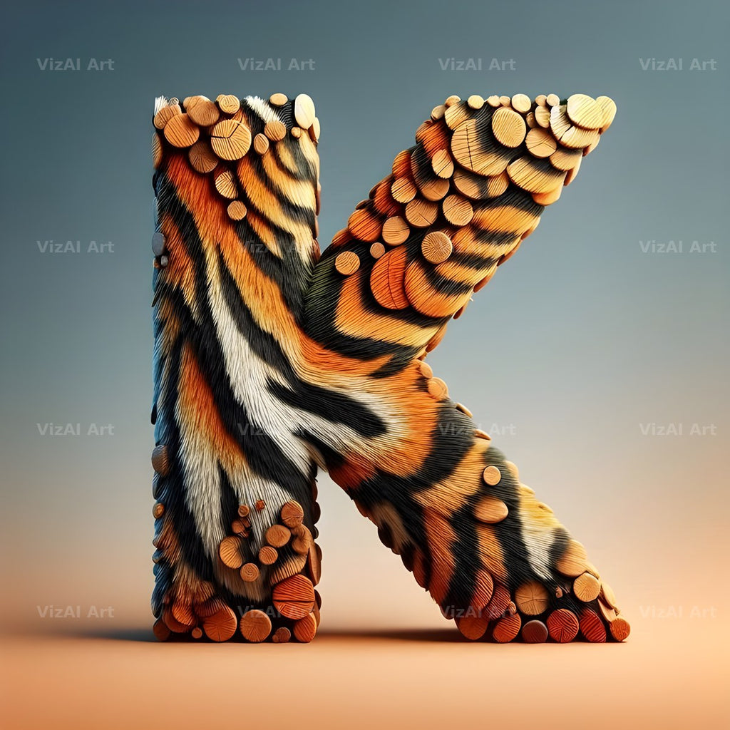 Tiger Stripe Leather alphabet letter K