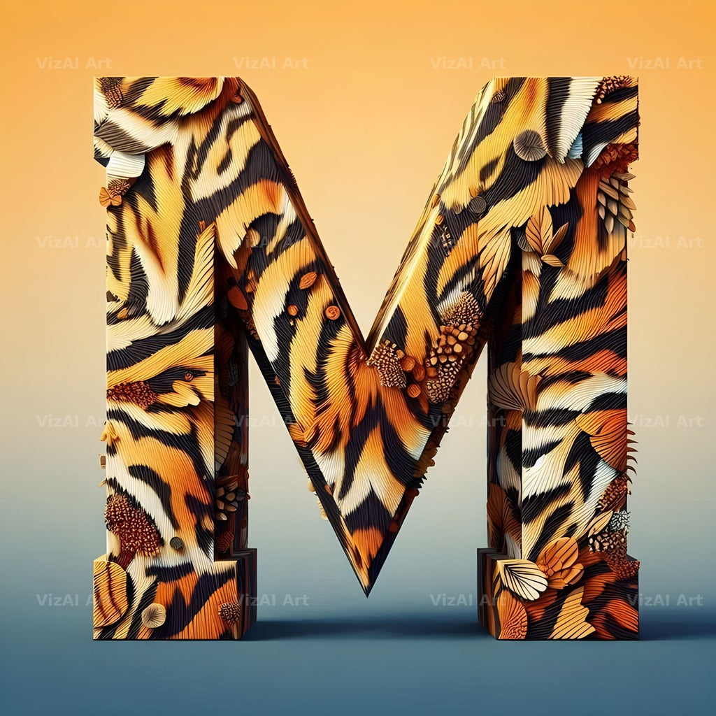Tiger Stripe Leather alphabet letter M