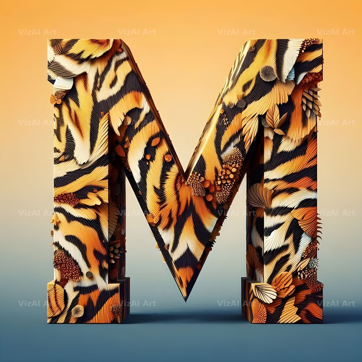 Tiger Stripe Leather alphabet letter M
