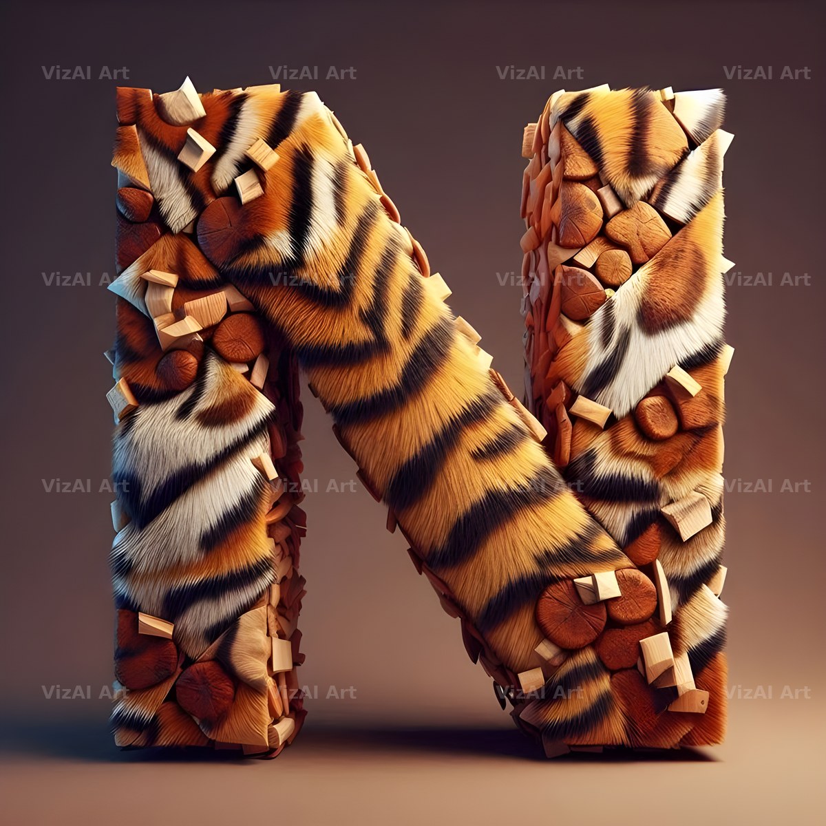 Tiger Stripe Leather alphabet letter N