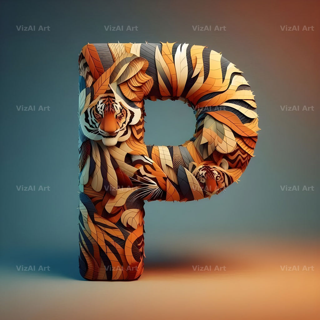 Tiger Stripe Leather alphabet letter P