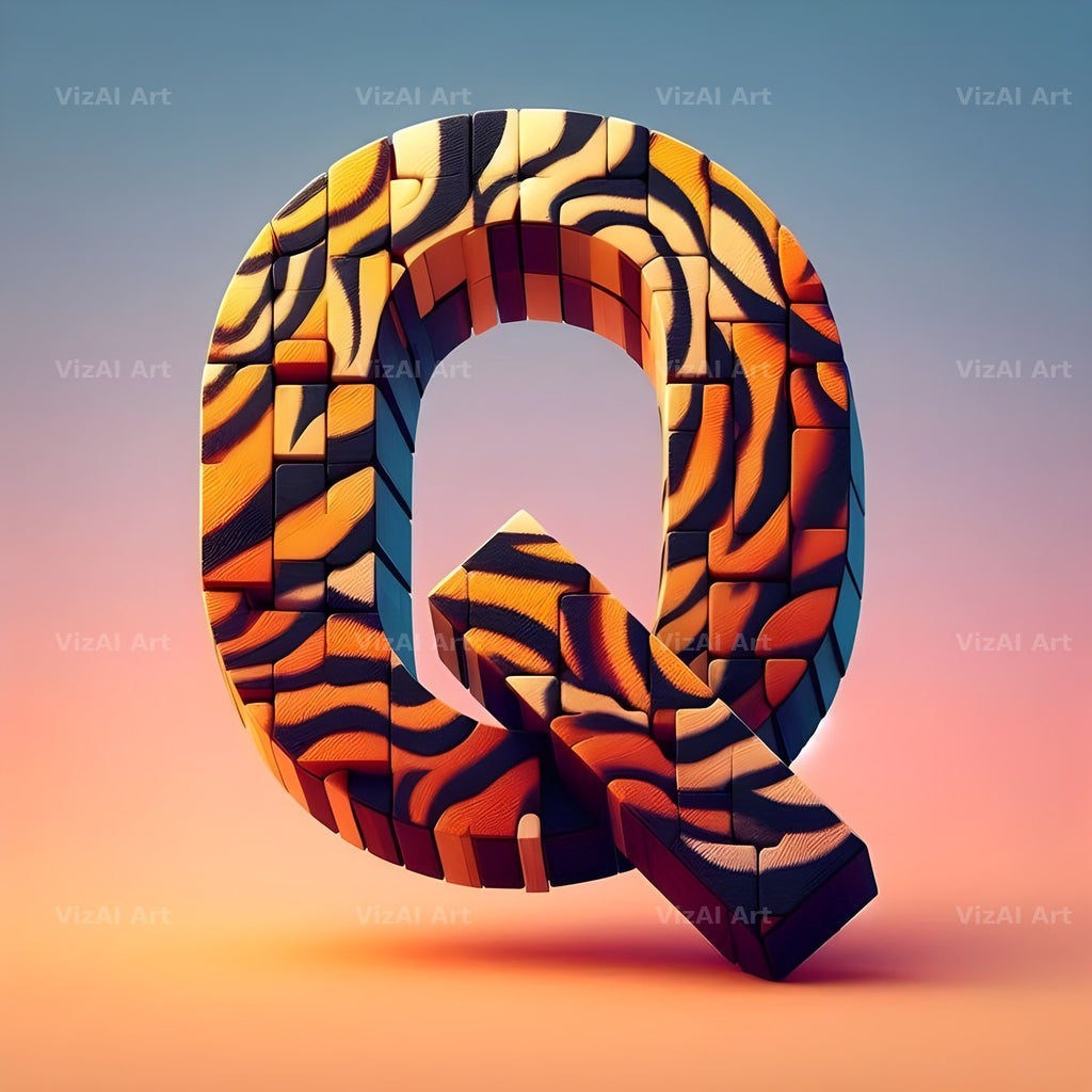 Tiger Stripe Leather alphabet letter Q