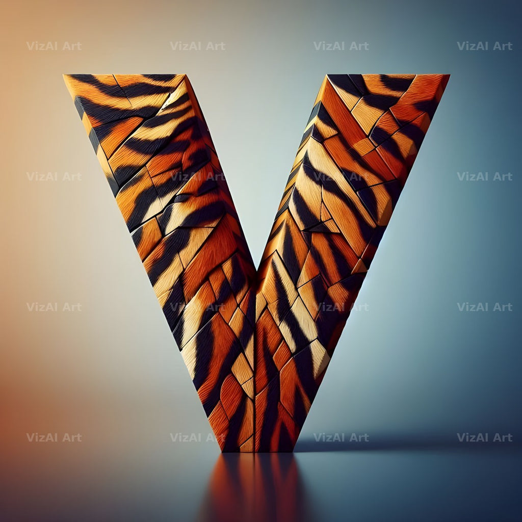 Tiger Stripe Leather alphabet letter V