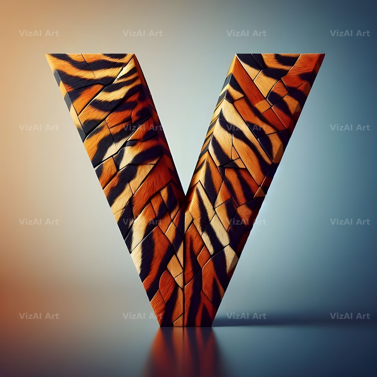 Tiger Stripe Leather alphabet letter V
