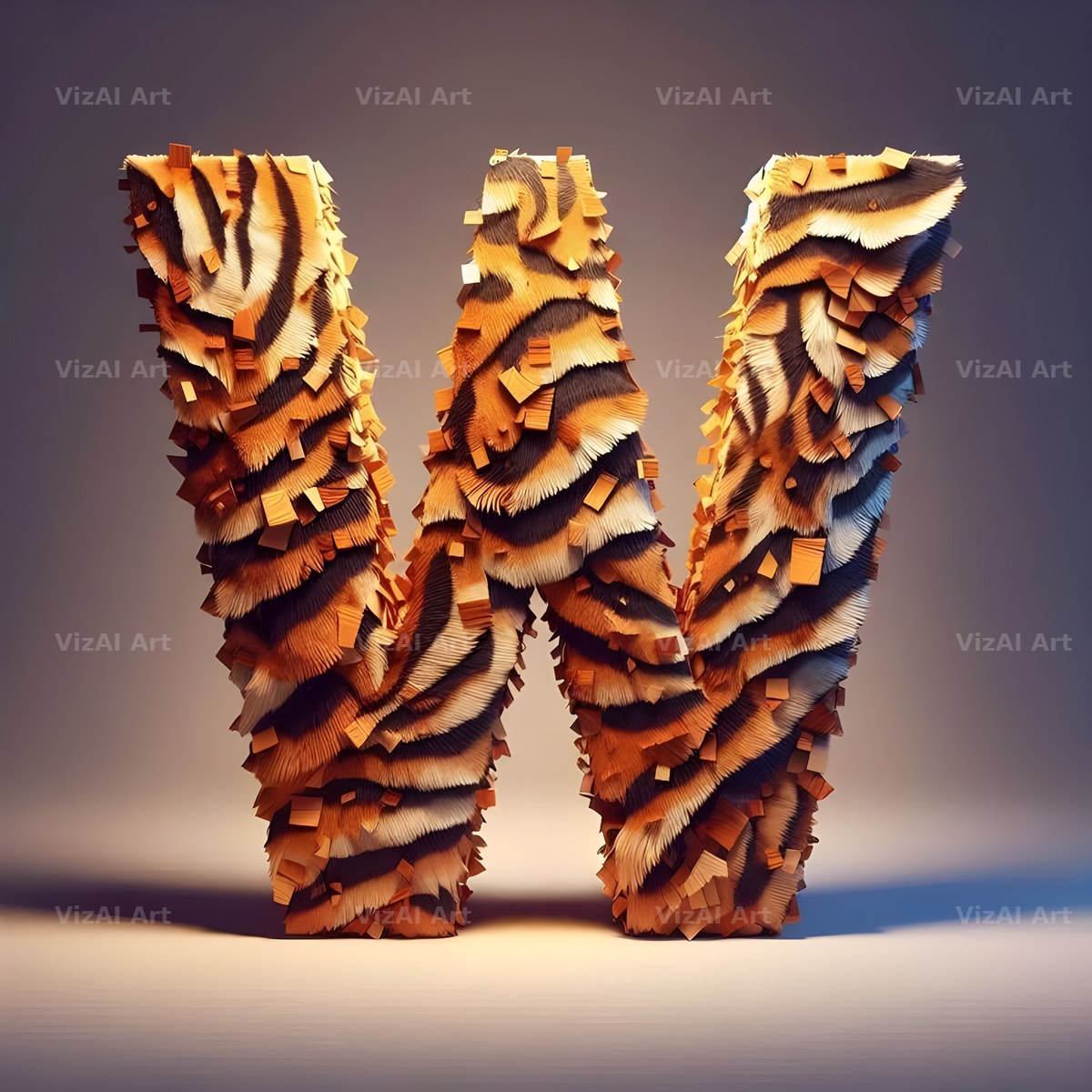 Tiger Stripe Leather alphabet letter W